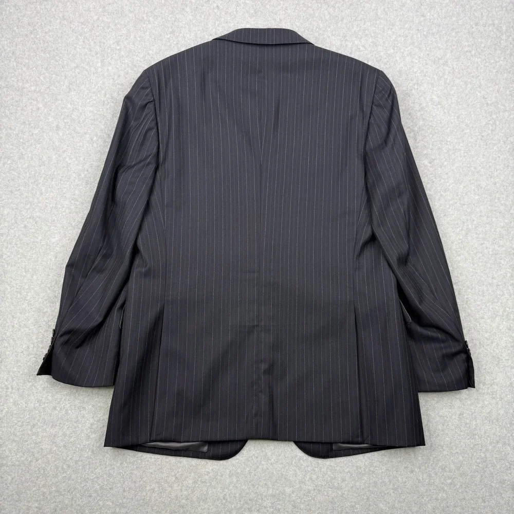 Saks Fifth Avenue Blazer Mens 42R Black Striped Super 130s Wool Loro Piana Coat‎